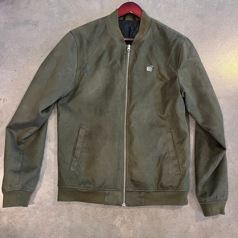 Vintage Olive Green Suede bomber casual lightweight jacket mens Medium